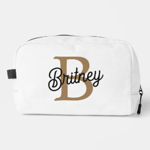 Modern Elegant Monogram Name  Black Gold Script  Dopp Kit