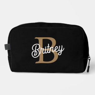 Modern Elegant Monogram Name Black Gold Script Dopp Kit