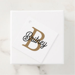 Modern Elegant Monogram Name Black Gold Script Favour Tags