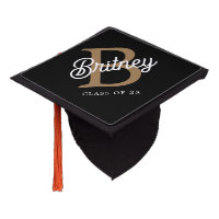 Modern Elegant Monogram Name  Black Gold Script 