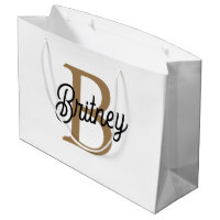 Modern Elegant Monogram Name  Black Gold Script 