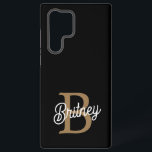Modern Elegant Monogram Name  Black Gold Script  Samsung Galaxy Case<br><div class="desc">The Modern Elegant Monogram Name Black Gold Script Samsung Galaxy S22 Ultra Case combines sleek design with practical protection. This custom case features a sophisticated black background adorned with an elegant gold script, which can be personalized with your monogram and name. It's designed to fit the Samsung Galaxy S22 Ultra...</div>