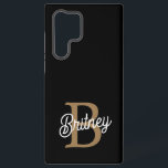 Modern Elegant Monogram Name  Black Gold Script  Samsung Galaxy Case<br><div class="desc">The Modern Elegant Monogram Name Black Gold Script Samsung Galaxy S22 Ultra Case combines sleek design with practical protection. This custom case features a sophisticated black background adorned with an elegant gold script, which can be personalized with your monogram and name. It's designed to fit the Samsung Galaxy S22 Ultra...</div>