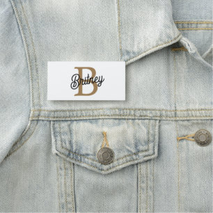 Modern Elegant Monogram Name  Black Gold Script  Tag