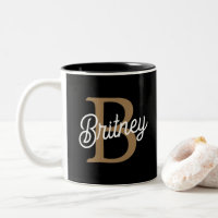 Modern Elegant Monogram Name Black Gold Script