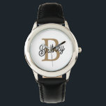 Modern Elegant Monogram Name  Black Gold Script  Watch<br><div class="desc">The Modern Elegant Monogram Name Black Gold Script Watch is a sophisticated timepiece that combines functionality with luxury. It features a sleek black watch face adorned with a stylish gold script monogram name, creating a refined and personalized look. This watch is designed to add a touch of elegance to any...</div>