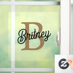 Modern Elegant Monogram Name  Black Gold Script  Window Cling