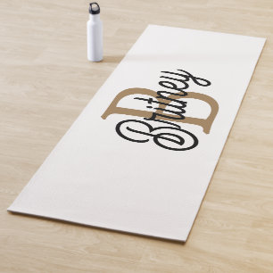 Modern Elegant Monogram Name Black Gold Script Yoga Mat
