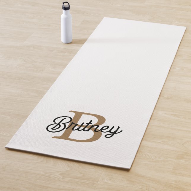 Modern Elegant Monogram Name  Black Gold Script  Yoga Mat (In Situ)
