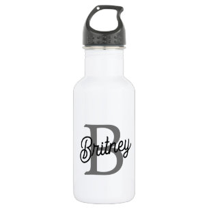 Modern Elegant Monogram Name Black Grey Script 532 Ml Water Bottle