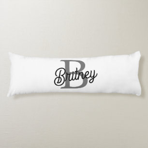 Modern Elegant Monogram Name  Black Grey Script  Body Pillow