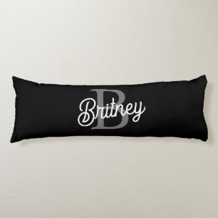 Modern Elegant Monogram Name  Black Grey Script  Body Pillow
