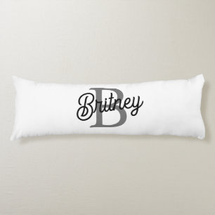 Modern Elegant Monogram Name  Black Grey Script  Body Pillow