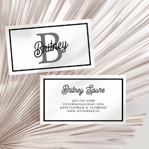 Modern Elegant Monogram Name  Black Grey Script  Business Card
