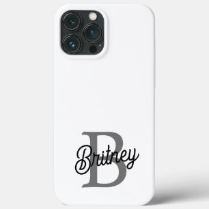 Modern Elegant Monogram Name  Black Grey Script  iPhone 13 Pro Max Case