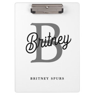 Modern Elegant Monogram Name Black Grey Script Clipboard