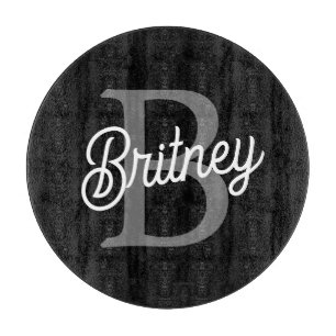 Modern Elegant Monogram Name  Black Grey Script  Cutting Board
