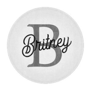 Modern Elegant Monogram Name  Black Grey Script  Cutting Board