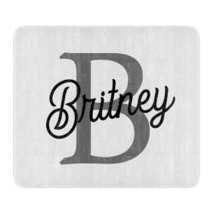 Modern Elegant Monogram Name  Black Grey Script  Cutting Board