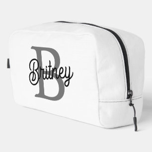 Modern Elegant Monogram Name  Black Grey Script  Dopp Kit