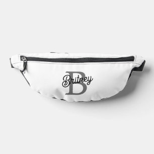 Modern Elegant Monogram Name Black Grey Script Fanny Pack