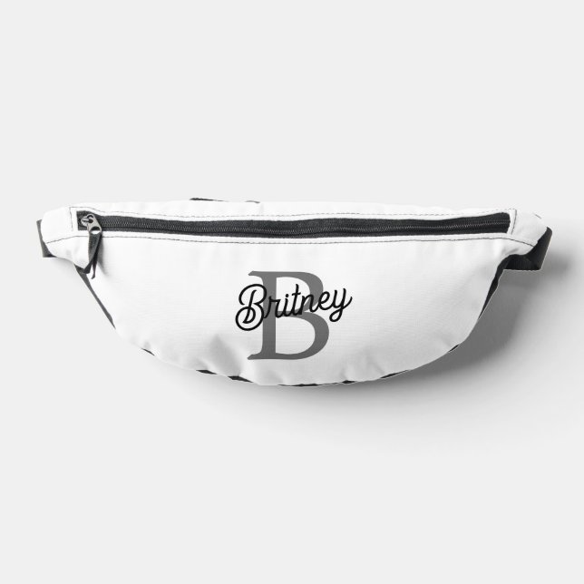 Modern Elegant Monogram Name  Black Grey Script  Fanny Pack (Lay Down)