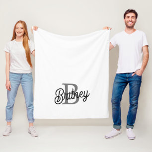 Modern Elegant Monogram Name  Black Grey Script  Fleece Blanket