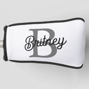 Modern Elegant Monogram Name  Black Grey Script  Golf Head Cover