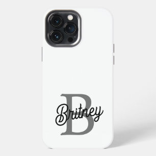 Modern Elegant Monogram Name Black Grey Script iPhone 13 Pro Max Case