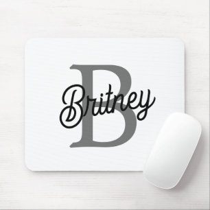Modern Elegant Monogram Name  Black Grey Script  Mouse Pad