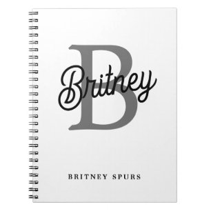 Modern Elegant Monogram Name  Black Grey Script  Notebook