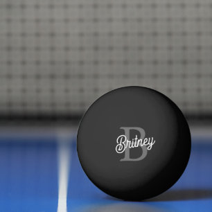 Modern Elegant Monogram Name  Black Grey Script  Ping Pong Ball