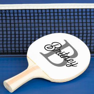 Modern Elegant Monogram Name  Black Grey Script  Ping Pong Paddle