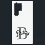 Modern Elegant Monogram Name  Black Grey Script  Samsung Galaxy Case<br><div class="desc">The Modern Elegant Monogram Name Black Grey Script Samsung Galaxy S22 Ultra Case is a stylish and protective accessory for your smartphone. Featuring a sleek black and grey design, this case is personalized with an elegant monogram and name in a sophisticated script font. It offers both aesthetic appeal and reliable...</div>