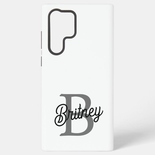 Modern Elegant Monogram Name  Black Grey Script  Samsung Galaxy S22 Ultra Case (Back)