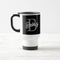 Modern Elegant Monogram Name Black Grey Script