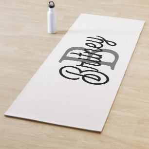 Modern Elegant Monogram Name Black Grey Script Yoga Mat