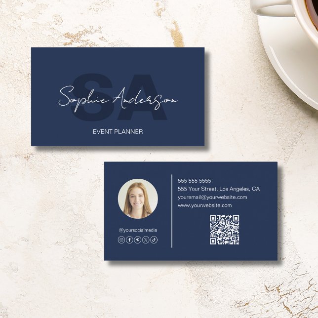 Modern Elegant Monogram Navy Blue Professional Business Card (Modern Elegant Monogram Navy Blue Professional Business Card)