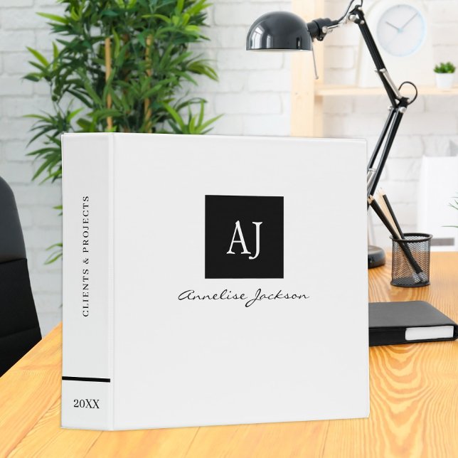 Modern elegant monogram personalized office binder (Creator Uploaded)