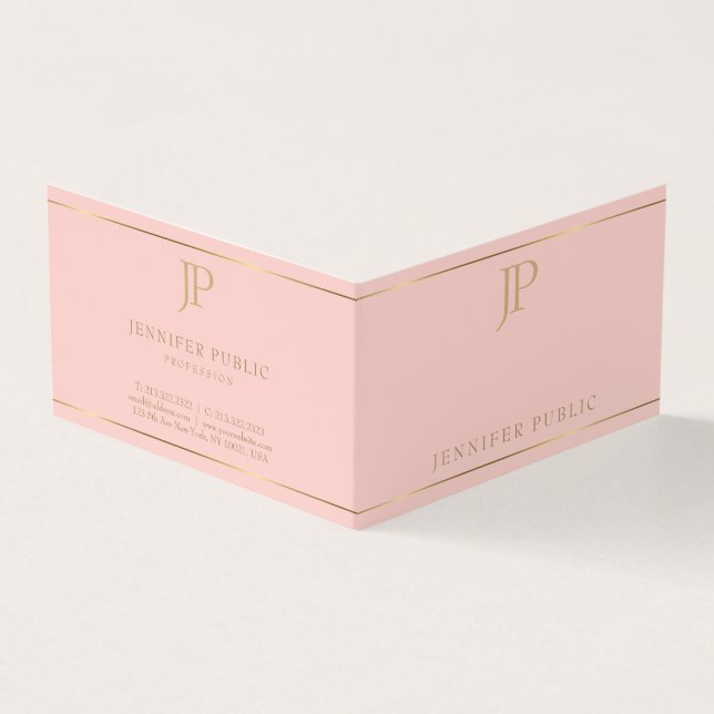 Modern Elegant Monogram Pink Gold Simple Template Business Card (Outside)