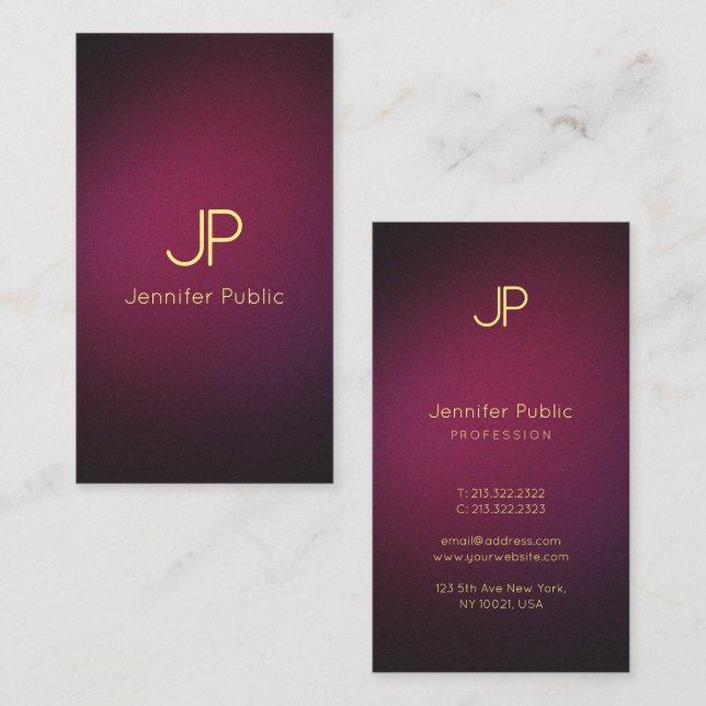 Modern Elegant Monogram Professional Wine Colour Business Card (Front/Back)