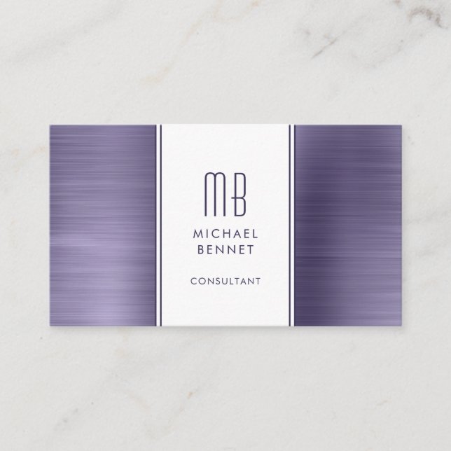Modern Elegant Monogram Purple Consultant Business Card (Front)