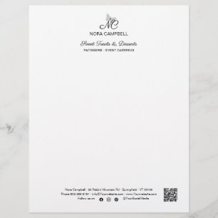Modern Elegant Monogram QR Code Instagram Black Letterhead