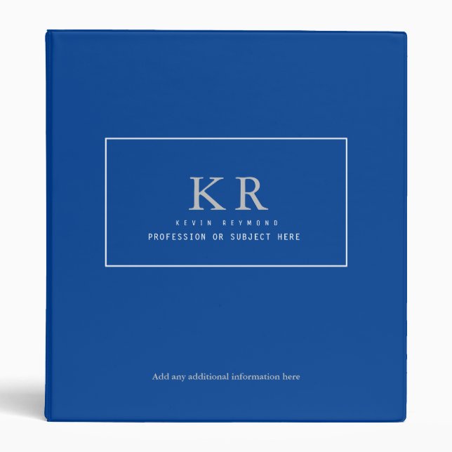 Modern Elegant Monogram royal-blue Binder (Front)