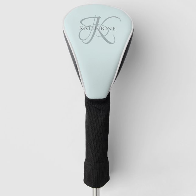 Modern Elegant Monogram Script Aqua Blue Golf Head Cover (Front)