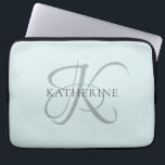 Modern Elegant Monogram Script Aqua Blue Laptop Sleeve<br><div class="desc">The elegant design features your initial in a gorgeous calligraphy script with flourishes that wrap around your family name. Makes a great gift for grandma, a birthday, for Mother's Day, or any other family holiday.</div>