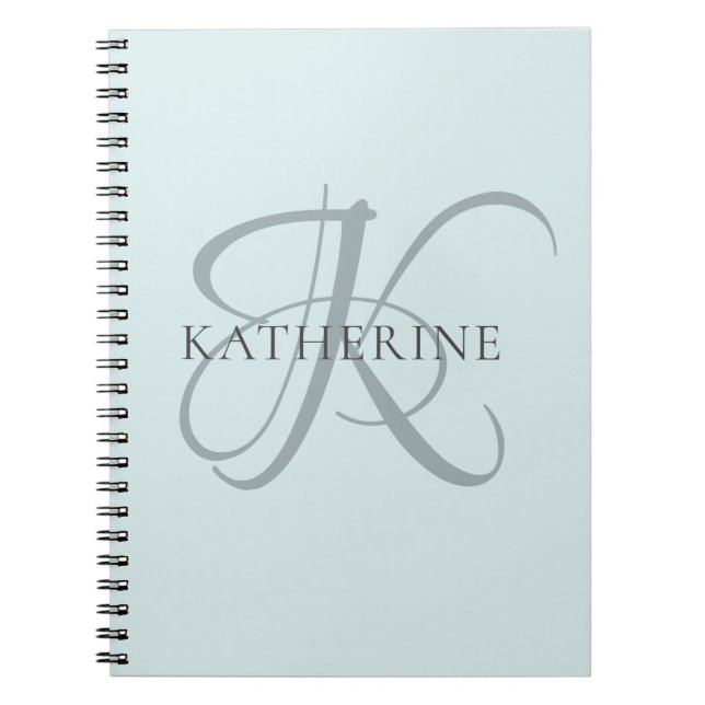 Modern Elegant Monogram Script Aqua Blue Notebook (Front)