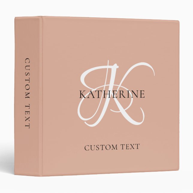 Modern Elegant Monogram Script Blush Pink Binder (Front/Spine)