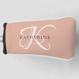 Modern Elegant Monogram Script Blush Pink Golf Head Cover