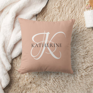 Modern Elegant Monogram Script Blush Pink Throw Pillow